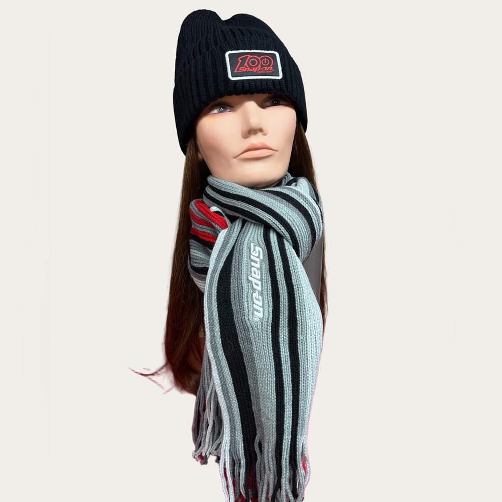 Snap-On Branded Wild Striped Scarf in Red, Black & Gray - NEW